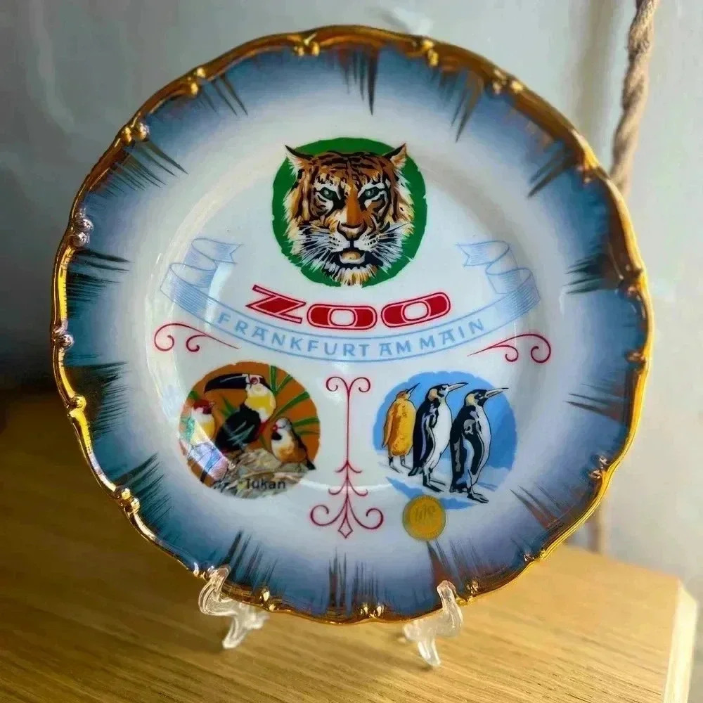 Vintage Frankfurt Zoo Souvenir Plate 7” Germany Handcrafted Porcelain, Gold Trim